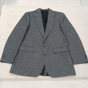 Haggar Imperial Men 40L Blue Gray GLEN PLAID TWEED WOOL Sport Coat Blazer Jacket